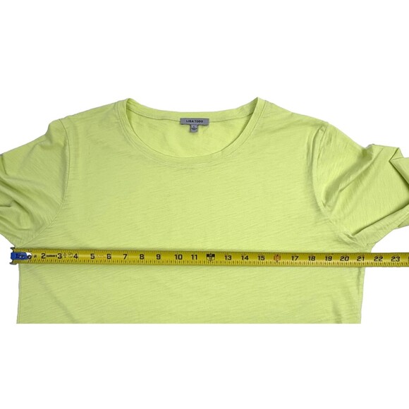 Lisa Todd Cuff Love Pop T-shirt 100% Pima Cotton Smocked Ruffle Lime Green L - Picture 6 of 10